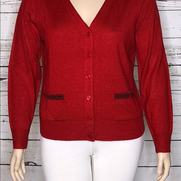 Fashion Bug NWT Size XL Red Sequin Pockets Button Front Sweater Cardigan - Picture 3 of 8